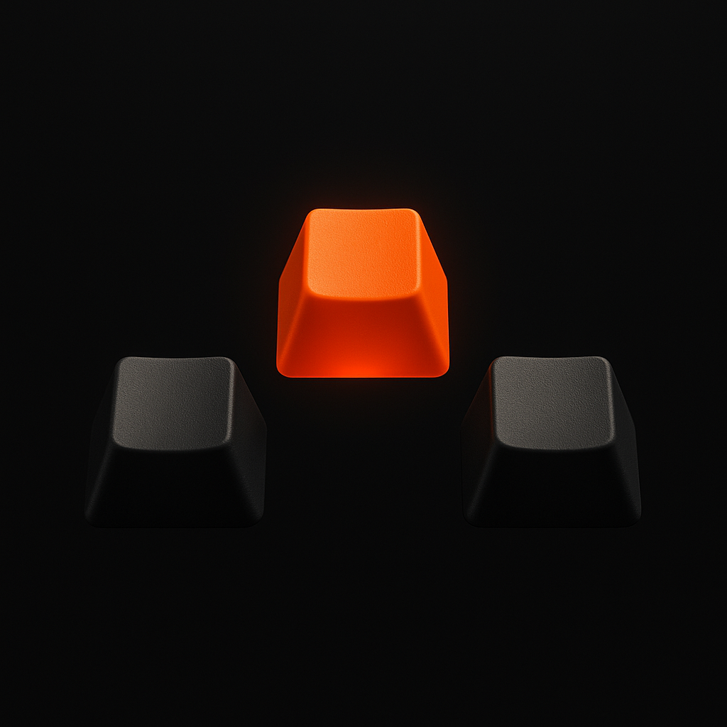 Three ESEC keys floating, only one glows orange, routing